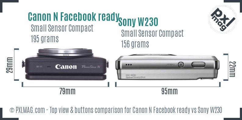 Canon N Facebook ready vs Sony W230 top view buttons comparison
