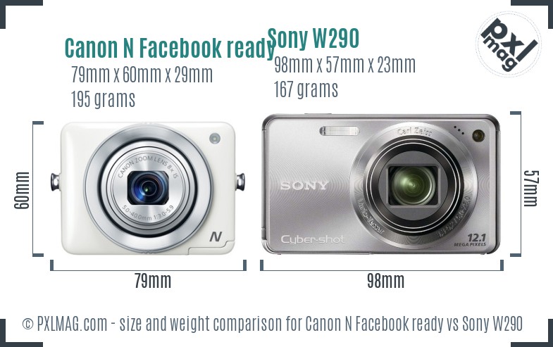 Canon N Facebook ready vs Sony W290 size comparison Canon N Facebook ready vs Sony W290 size comparison
