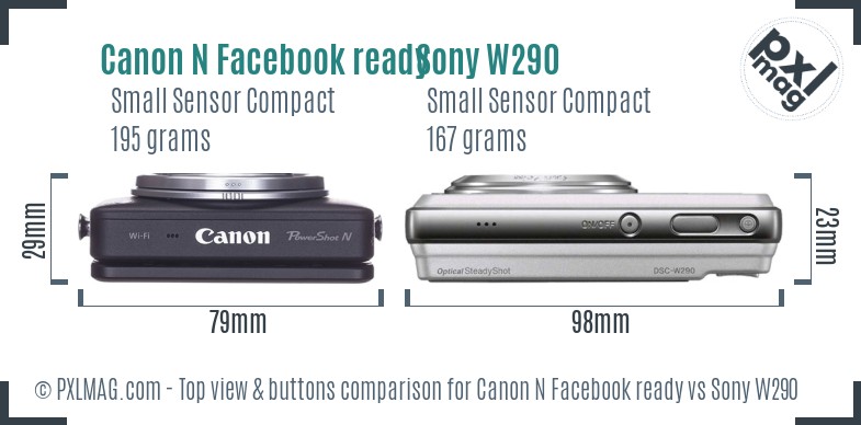 Canon N Facebook ready vs Sony W290 top view buttons comparison