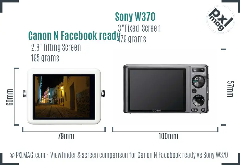 Canon N Facebook ready vs Sony W370 Screen and Viewfinder comparison