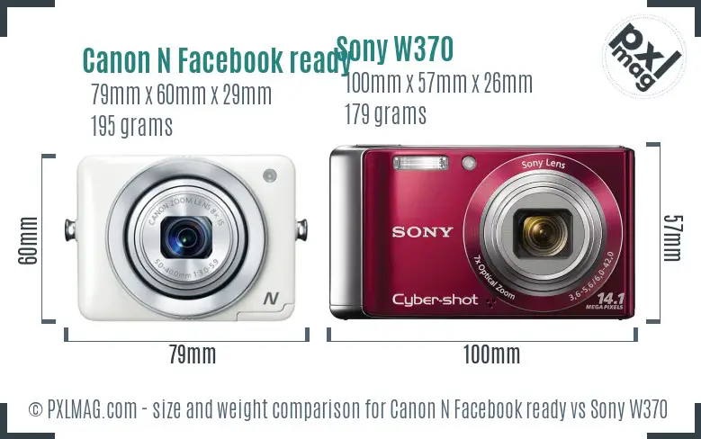 Canon N Facebook ready vs Sony W370 size comparison