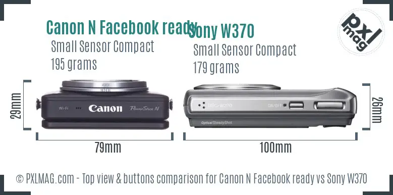 Canon N Facebook ready vs Sony W370 top view buttons comparison