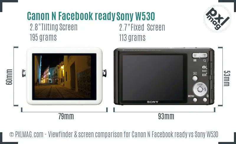 Canon N Facebook ready vs Sony W530 Screen and Viewfinder comparison