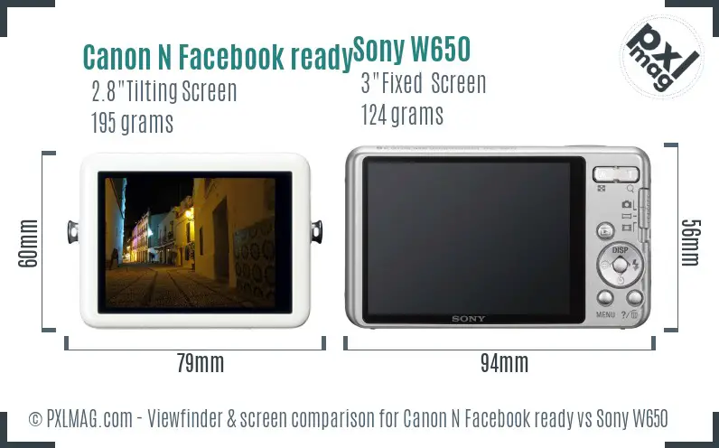 Canon N Facebook ready vs Sony W650 Screen and Viewfinder comparison