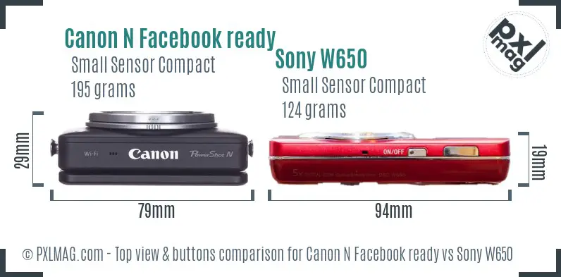 Canon N Facebook ready vs Sony W650 top view buttons comparison