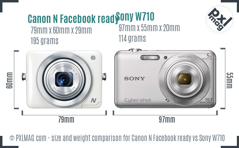 Canon N Facebook ready vs Sony W710 size comparison