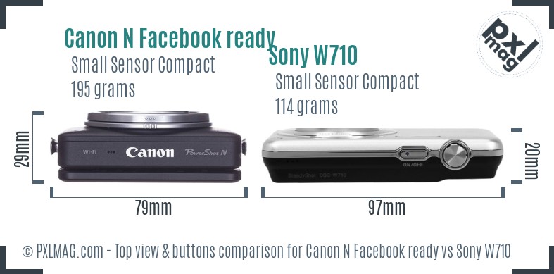 Canon N Facebook ready vs Sony W710 top view buttons comparison