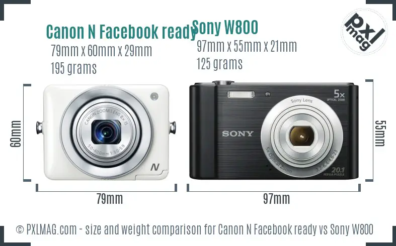 Canon N Facebook ready vs Sony W800 size comparison