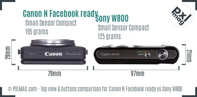 Canon N Facebook ready vs Sony W800 top view buttons comparison