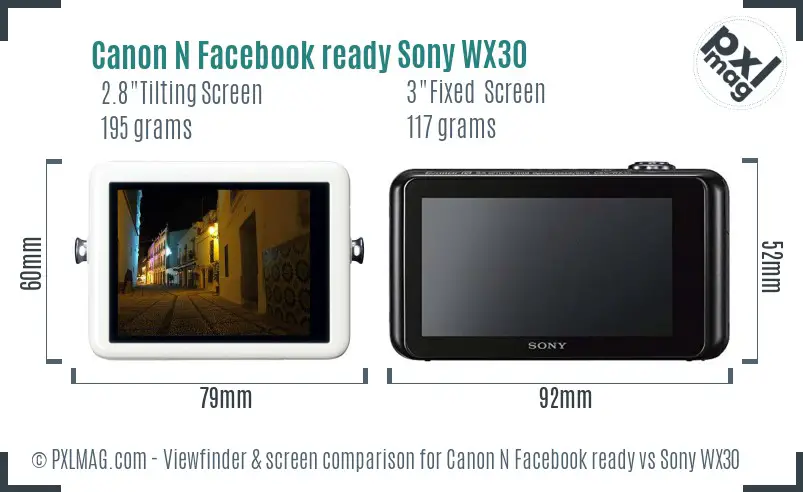 Canon N Facebook ready vs Sony WX30 Screen and Viewfinder comparison