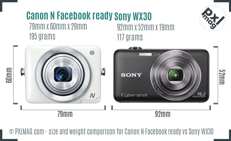 Canon N Facebook ready vs Sony WX30 size comparison