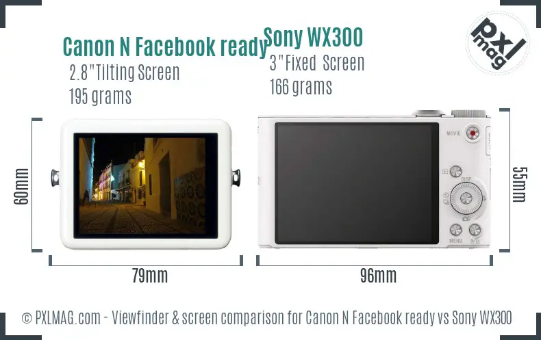 Canon N Facebook ready vs Sony WX300 Screen and Viewfinder comparison