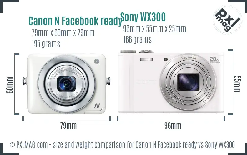 Canon N Facebook ready vs Sony WX300 size comparison