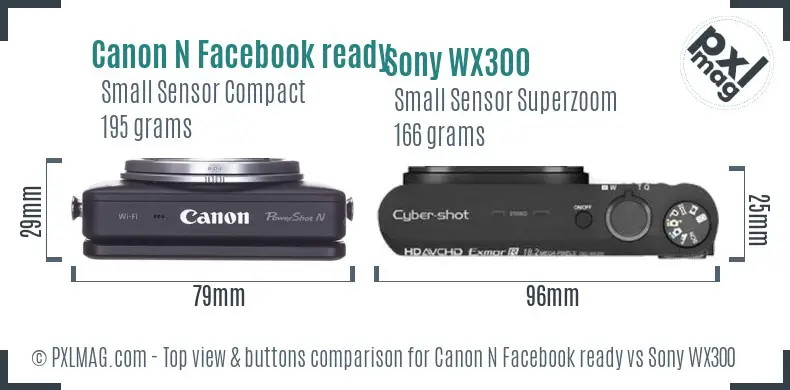 Canon N Facebook ready vs Sony WX300 top view buttons comparison