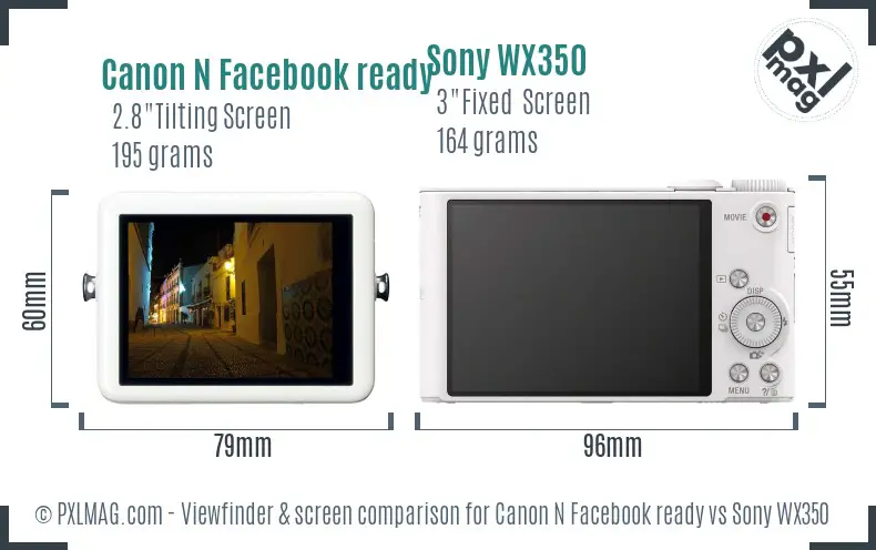Canon N Facebook ready vs Sony WX350 Screen and Viewfinder comparison Canon N Facebook ready vs Sony WX350 Screen and Viewfinder comparison