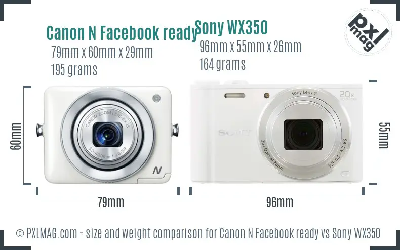 Canon N Facebook ready vs Sony WX350 size comparison Canon N Facebook ready vs Sony WX350 size comparison