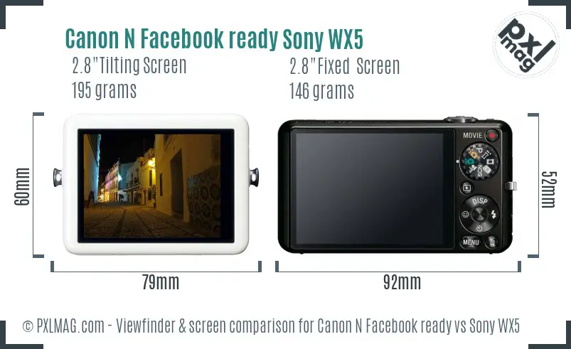 Canon N Facebook ready vs Sony WX5 Screen and Viewfinder comparison