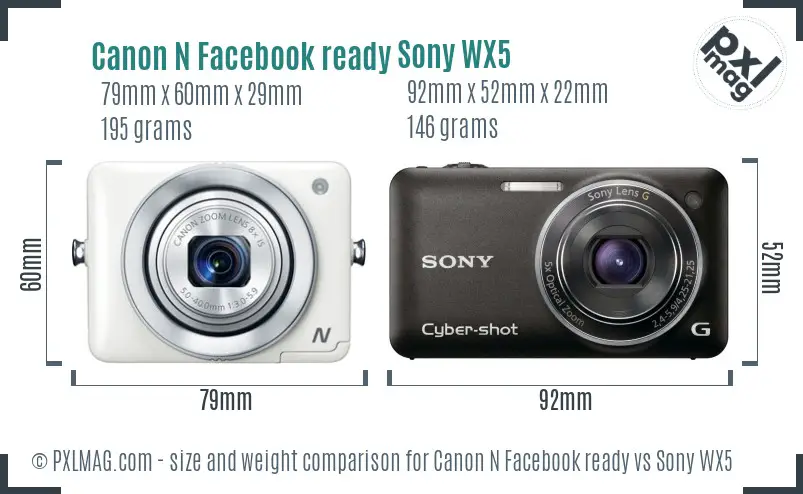 Canon N Facebook ready vs Sony WX5 size comparison