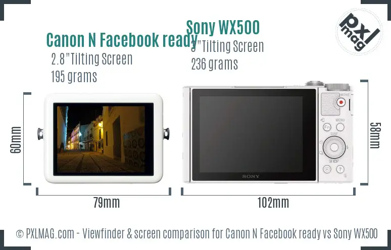 Canon N Facebook ready vs Sony WX500 Screen and Viewfinder comparison Canon N Facebook ready vs Sony WX500 Screen and Viewfinder comparison