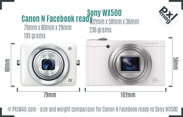Canon N Facebook ready vs Sony WX500 size comparison Canon N Facebook ready vs Sony WX500 size comparison