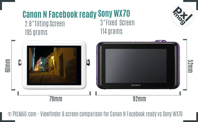 Canon N Facebook ready vs Sony WX70 Screen and Viewfinder comparison