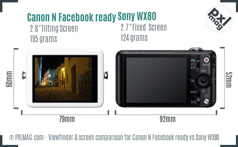 Canon N Facebook ready vs Sony WX80 Screen and Viewfinder comparison