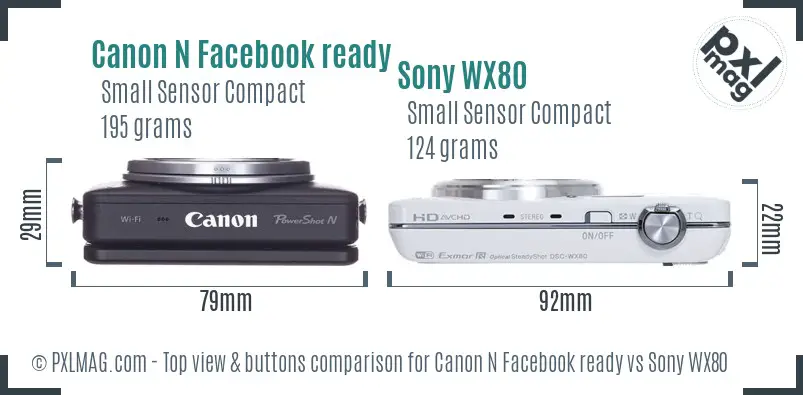 Canon N Facebook ready vs Sony WX80 top view buttons comparison