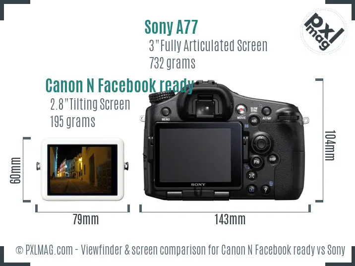 Canon N Facebook ready vs Sony A77 Screen and Viewfinder comparison