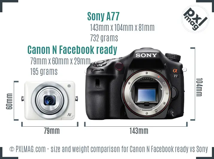 Canon N Facebook ready vs Sony A77 size comparison