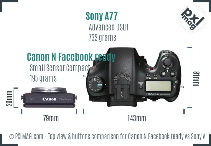 Canon N Facebook ready vs Sony A77 top view buttons comparison