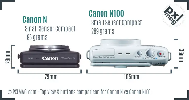 Canon N vs Canon N100 top view buttons comparison Canon N vs Canon N100 top view buttons comparison