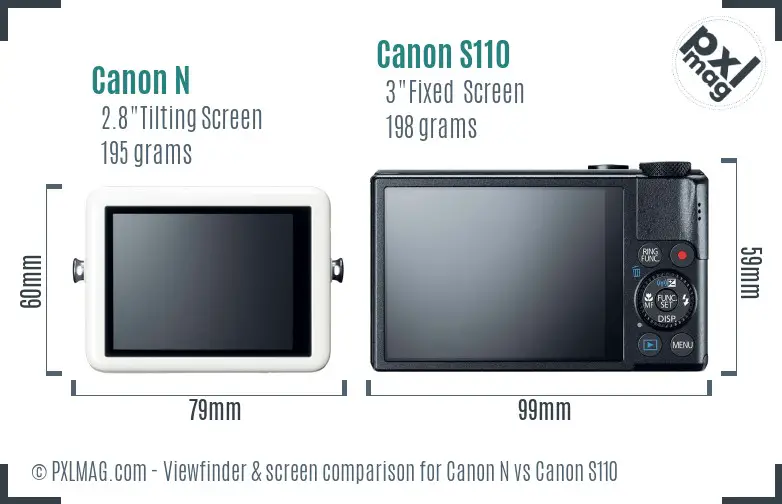 Canon N vs Canon S110 Screen and Viewfinder comparison