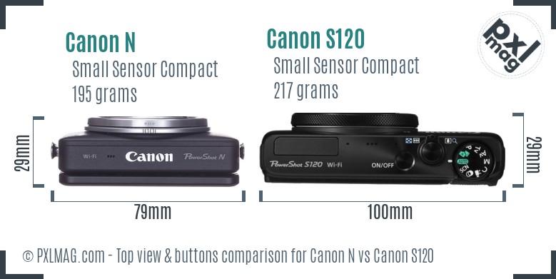 Canon N vs Canon S120 top view buttons comparison