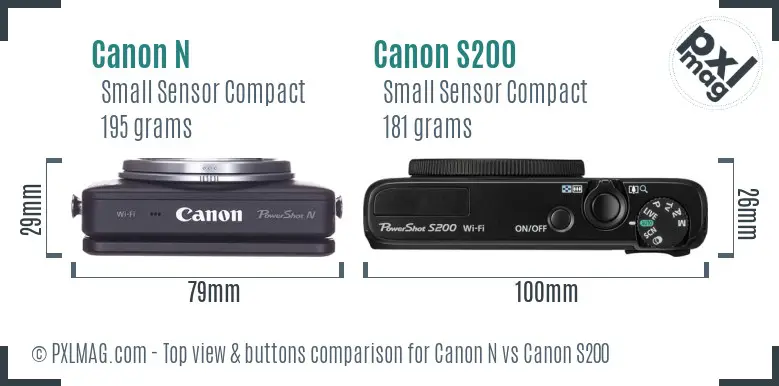 Canon N vs Canon S200 top view buttons comparison