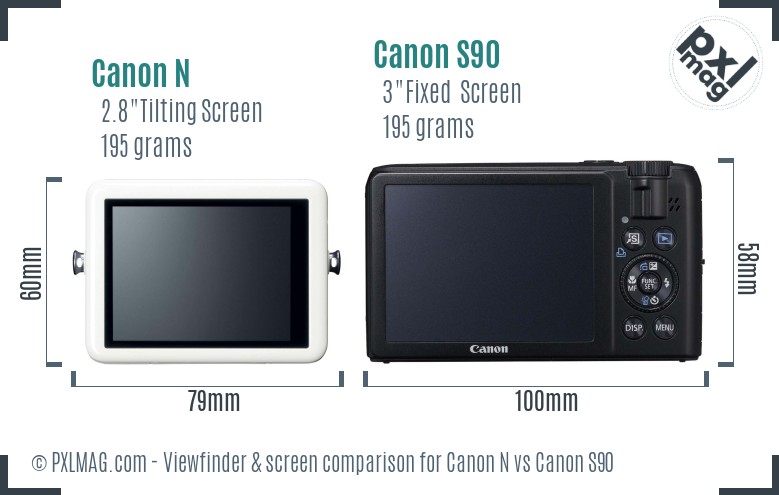 Canon N vs Canon S90 Screen and Viewfinder comparison