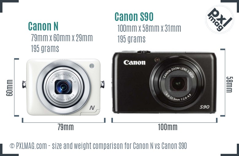 Canon N vs Canon S90 size comparison