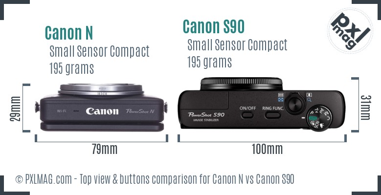 Canon N vs Canon S90 top view buttons comparison