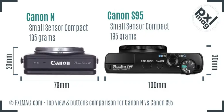 Canon N vs Canon S95 top view buttons comparison