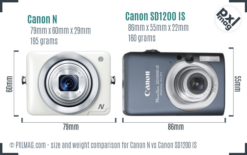 Canon N vs Canon SD1200 IS size comparison Canon N vs Canon SD1200 IS size comparison