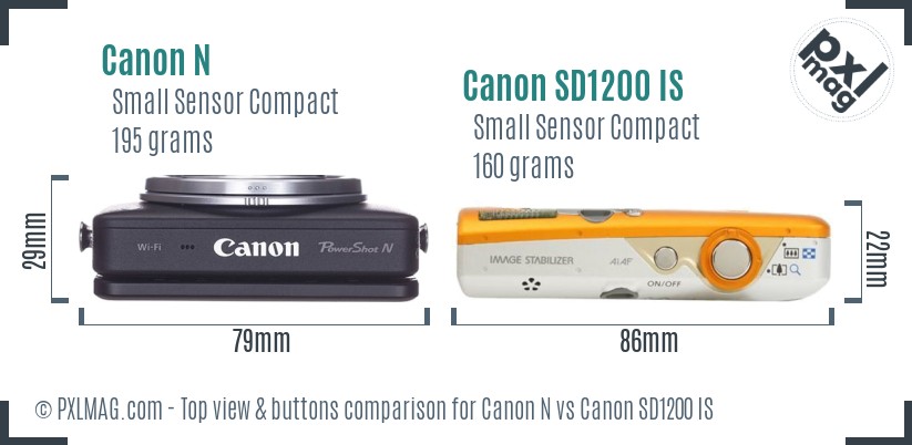 Canon N vs Canon SD1200 IS top view buttons comparison