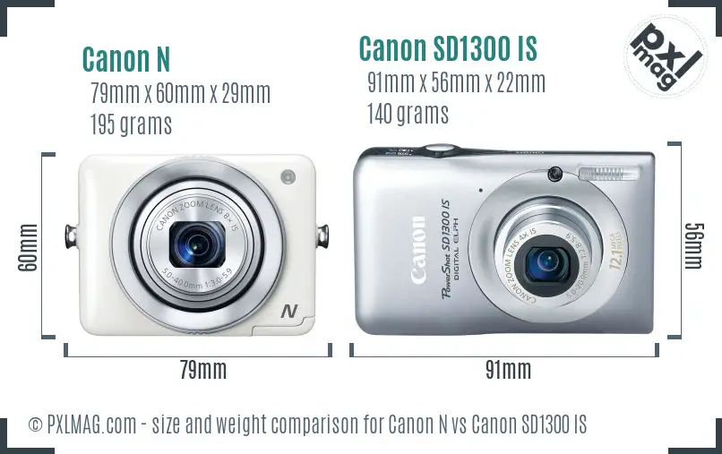 Canon N vs Canon SD1300 IS size comparison