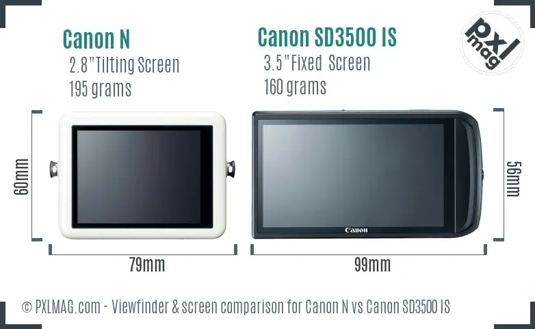 Canon N vs Canon SD3500 IS Screen and Viewfinder comparison