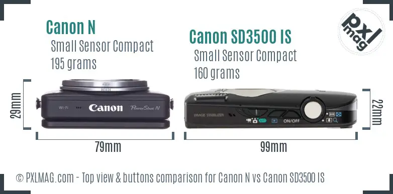 Canon N vs Canon SD3500 IS top view buttons comparison