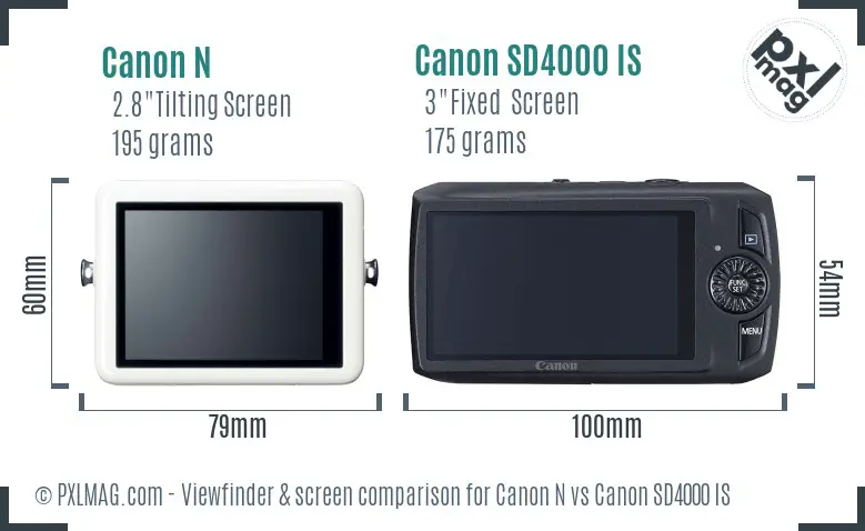 Canon N vs Canon SD4000 IS Screen and Viewfinder comparison