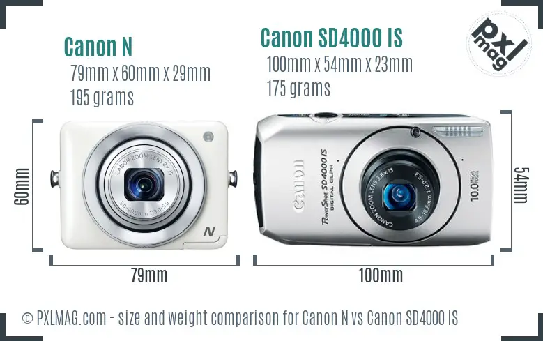 Canon N vs Canon SD4000 IS size comparison