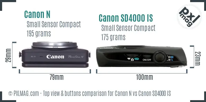 Canon N vs Canon SD4000 IS top view buttons comparison