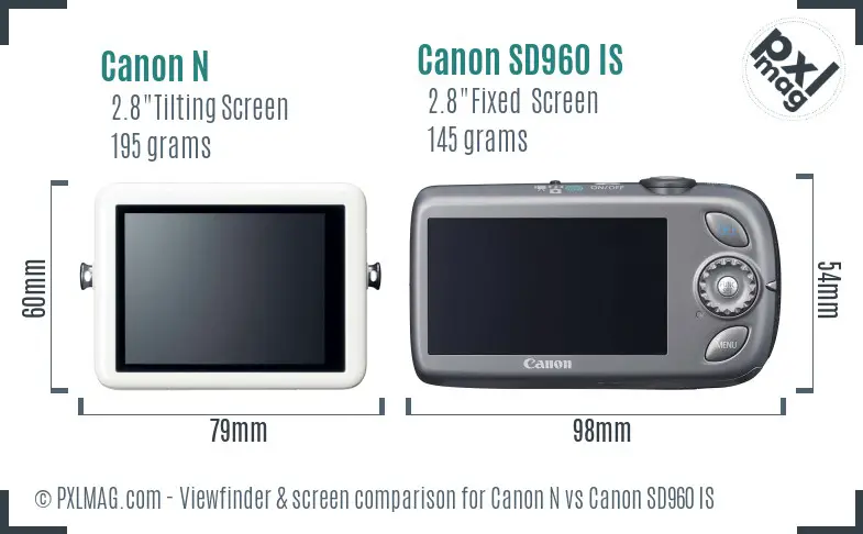 Canon N vs Canon SD960 IS Screen and Viewfinder comparison