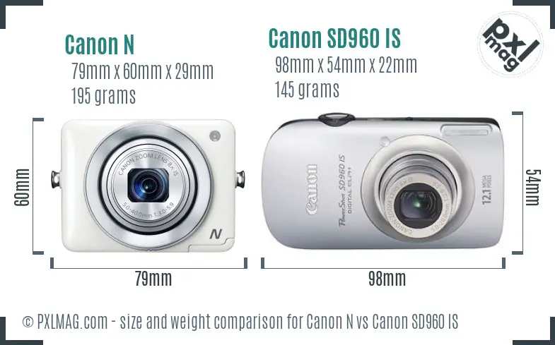Canon N vs Canon SD960 IS size comparison