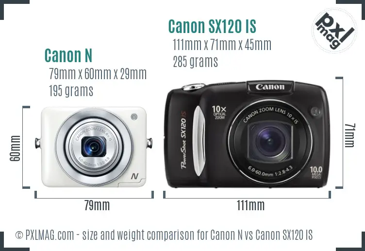Canon N vs Canon SX120 IS size comparison Canon N vs Canon SX120 IS size comparison