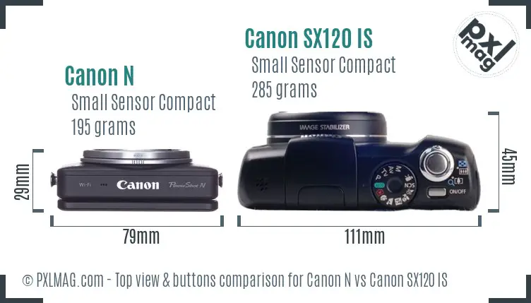 Canon N vs Canon SX120 IS top view buttons comparison Canon N vs Canon SX120 IS top view buttons comparison